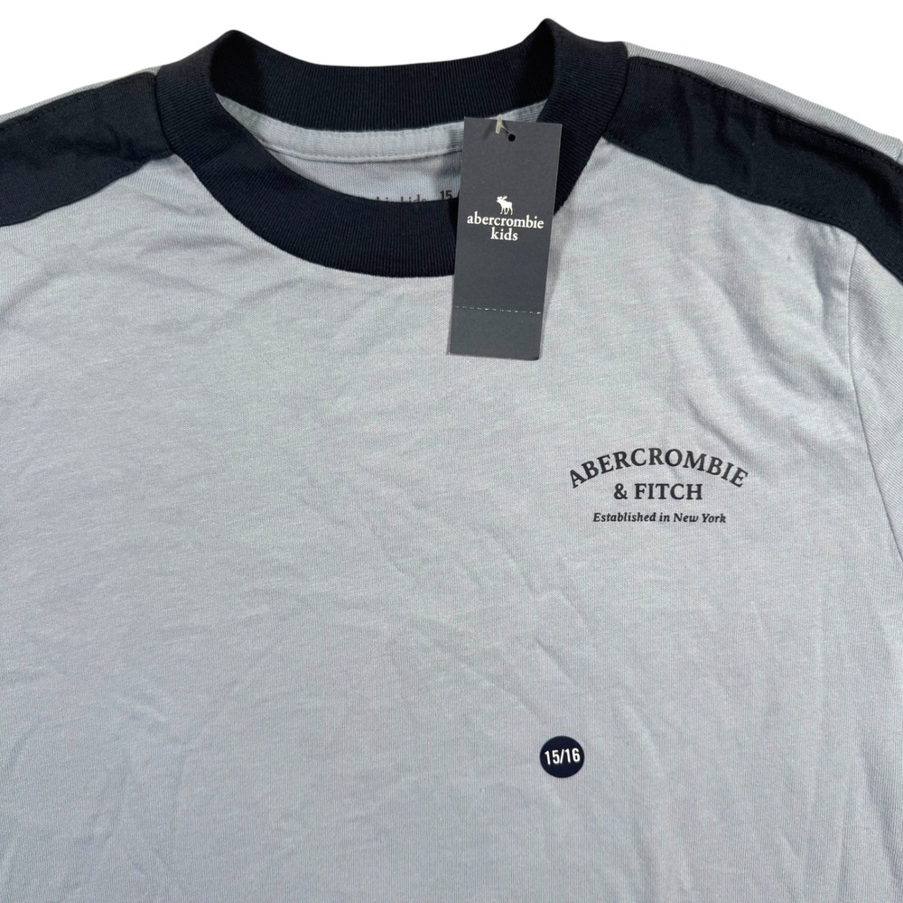 Abercrombie Kids Ringer Stripe Short Sleeve T-Shirt 15/16 Boys Blue Navy